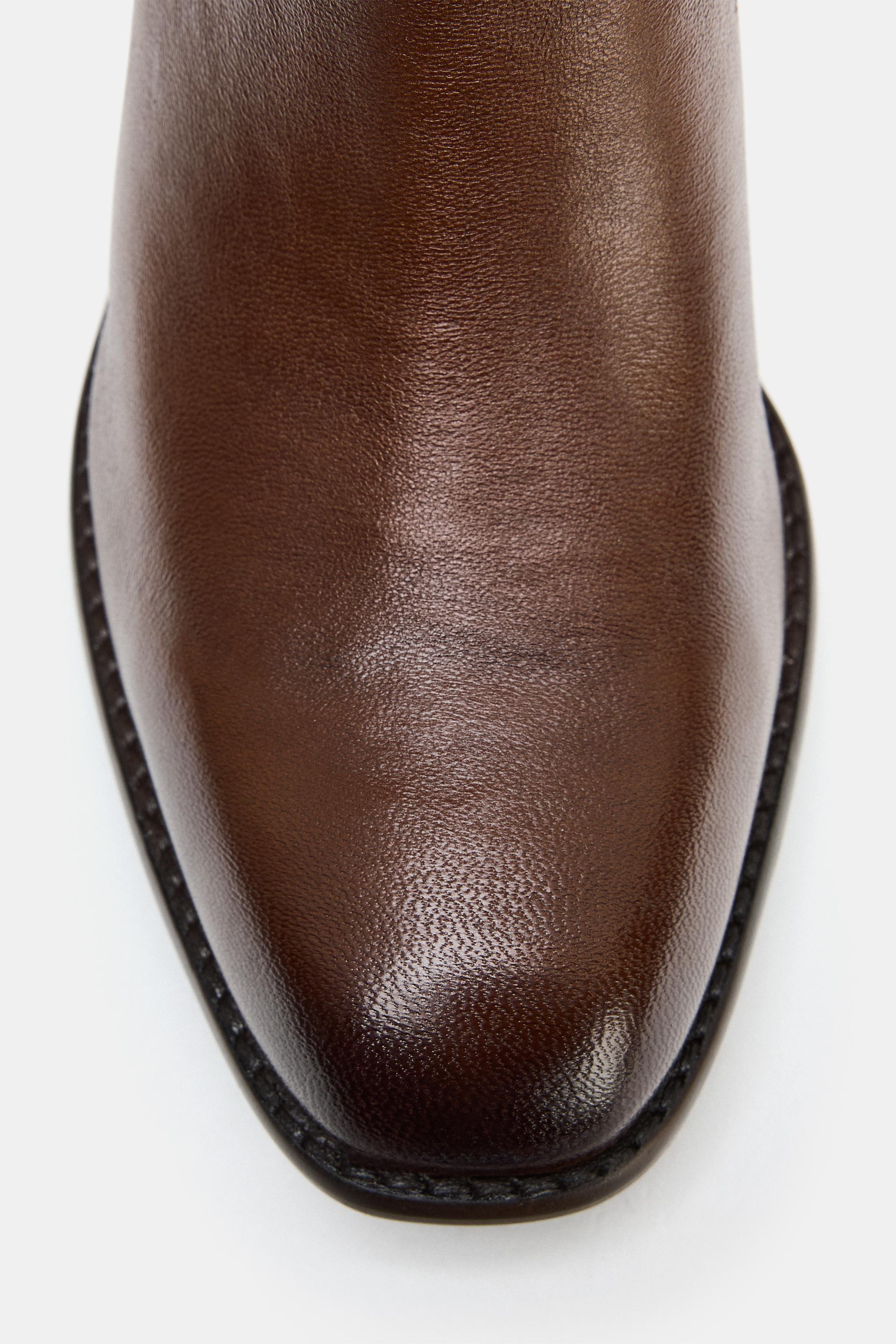 WORN EFFECT LEATHER COWBOY ANKLE BOOTS